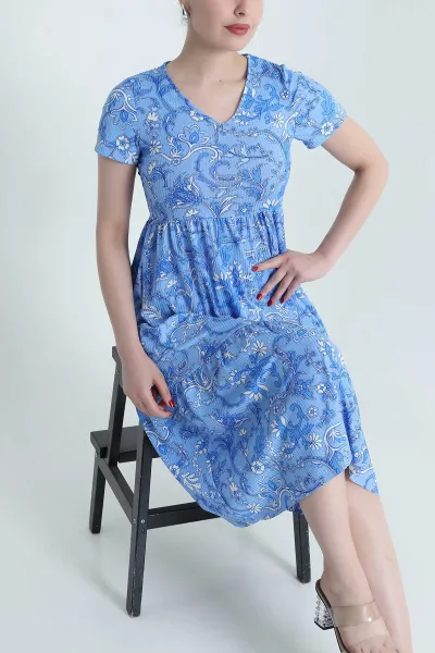 Mavi V Yaka Helen Kadın Elbise 467243