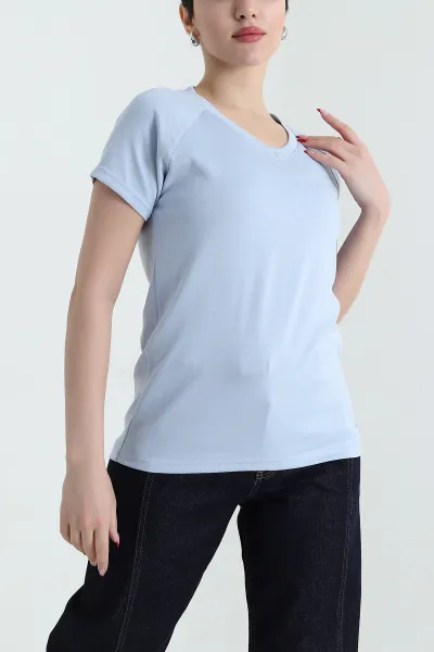 mavi-v-yaka-oysho-kadin-tisort-437423