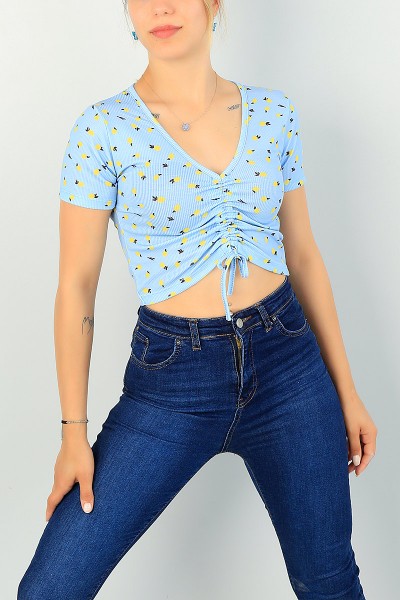 Mavi V Yaka Sıkmalı Bluz 71617