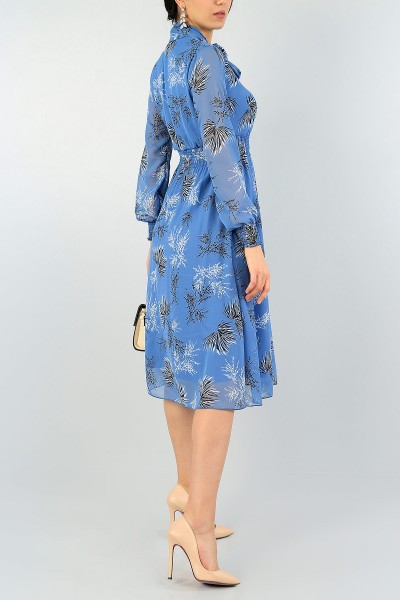 Mavi Yaka Bağlamalı Gipeli Şifon Elbise 60272