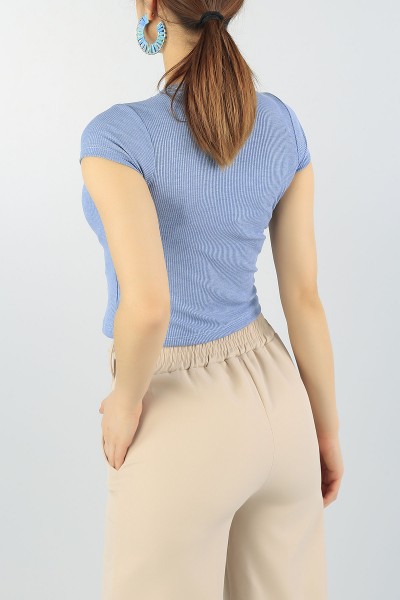 Mavi Yakası Dantelli Bayan Likralı Crop 56780
