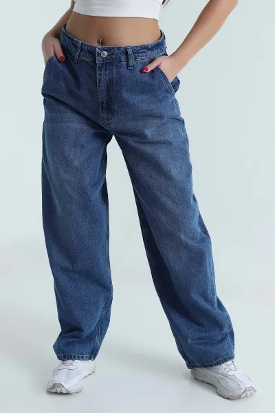 Mavi Yan Cepli Kadın Baggy Kot Pantolon 493405