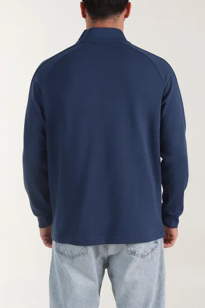 Mavi Yarım Fermuarlı Dik Yaka Erkek Sweatshirt 404802