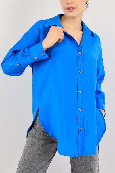 Mavi Yeni Sezon Tensel Saten Gömlek Tunik 109785