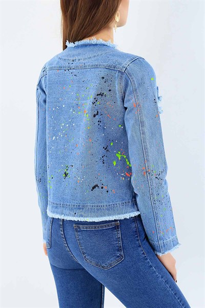 Mavi Yırtık Detay Tasarım Bayan Kot Ceket 27498B