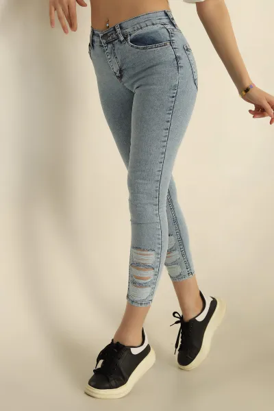 Mavi Yırtık Likralı Kot Pantolon 259595