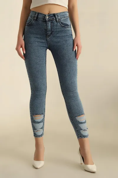 Mavi Yırtık Likralı Kot Pantolon 259596