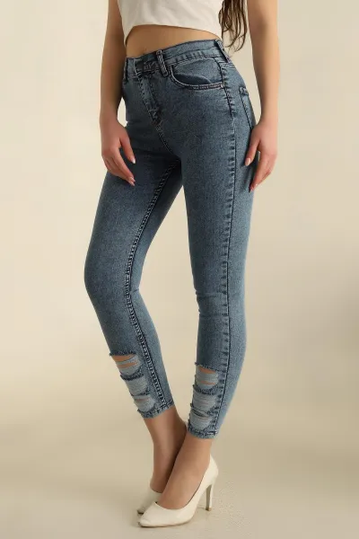 Mavi Yırtık Likralı Kot Pantolon 259596