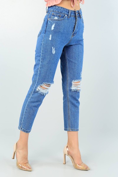 Mavi Yırtık Mom Bayan Kot Pantolon 61465