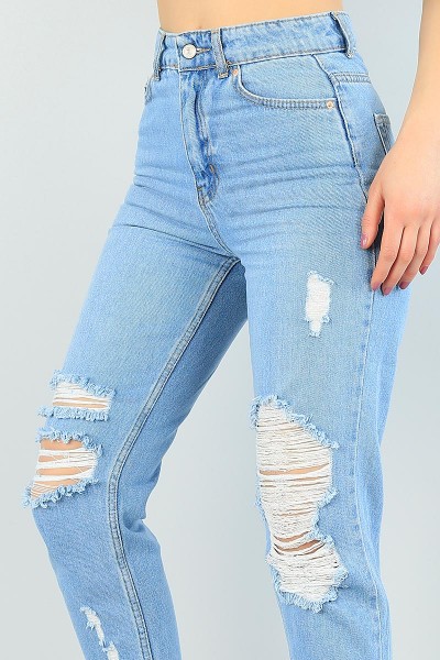 Mavi Yırtık Mom Bayan Kot Pantolon 62759