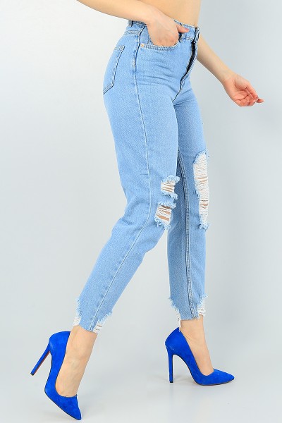 Mavi Yırtık Mom Bayan Kot Pantolon 62759