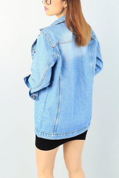 Mavi Yırtık Tasarım Bayan Kot Ceket 66145