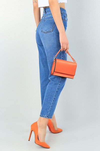 Mavi Yüksek Bel Mom Bayan Kot Pantolon 65458