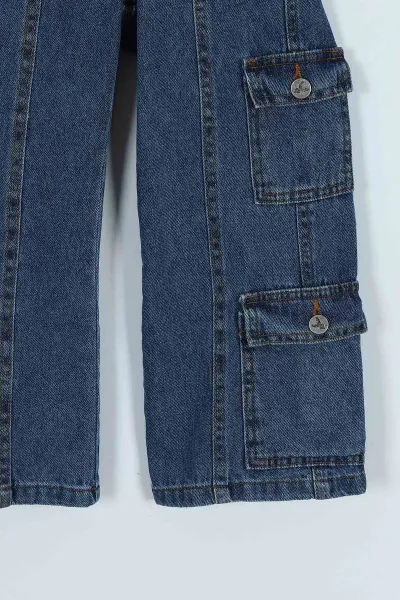 Mavi(4-9 Yaş) Kemerli Kız Çocuk Pantolon246171