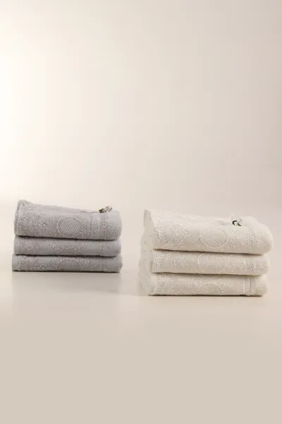Mercan 50x90 Cm Kadife Ayna Dantelli 6'lı Çeyiz Seti - El Havlusu Seti 434650