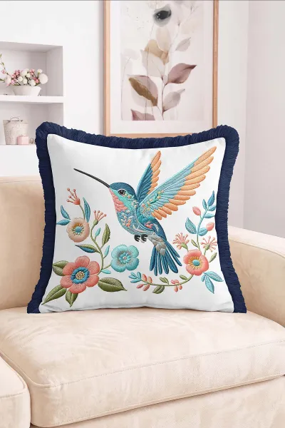 43x43 Cm Dijital Baskılı Fermuarlı Çift Taraflı Saçaklı Kırlent Kılıfı 483385