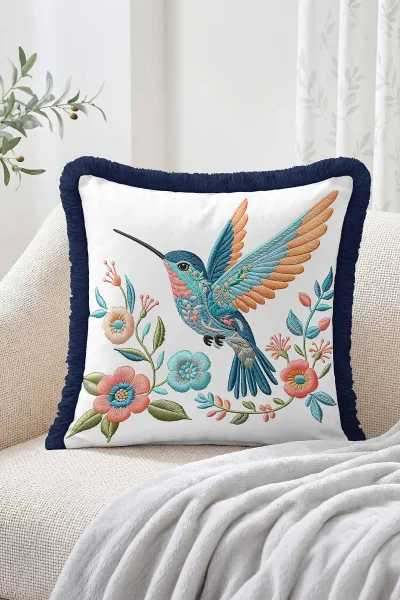 43x43 Cm Dijital Baskılı Fermuarlı Çift Taraflı Saçaklı Kırlent Kılıfı 483385