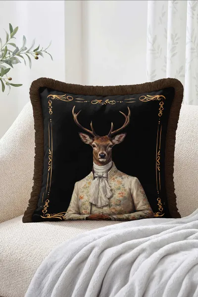 43x43 Cm Dijital Baskılı Fermuarlı Çift Taraflı Saçaklı Kırlent Kılıfı 483427