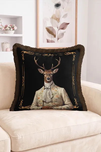 43x43 Cm Dijital Baskılı Fermuarlı Çift Taraflı Saçaklı Kırlent Kılıfı 483427