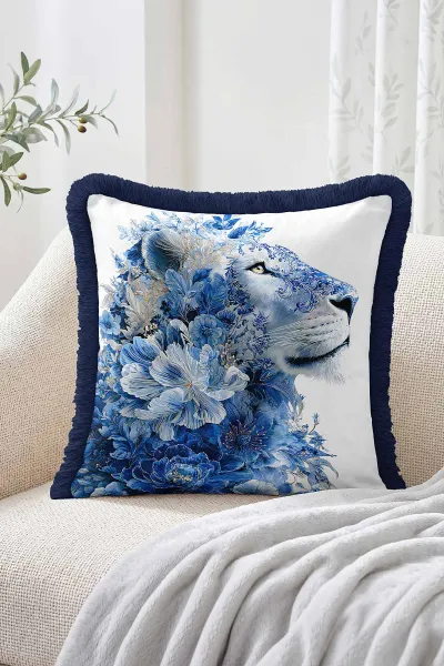 43x43 Cm Dijital Baskılı Fermuarlı Çift Taraflı Saçaklı Kırlent Kılıfı 483448