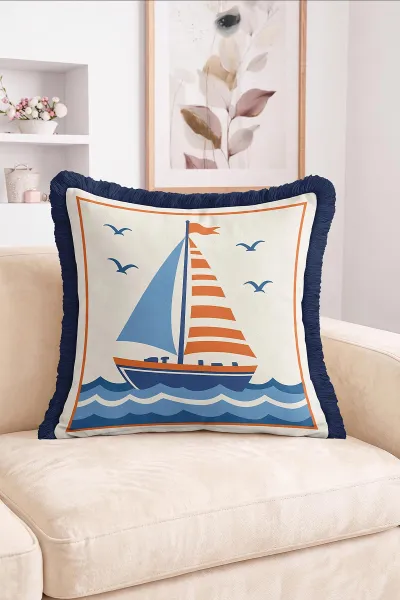 43x43 Cm Dijital Baskılı Fermuarlı Çift Taraflı Saçaklı Kırlent Kılıfı 483469