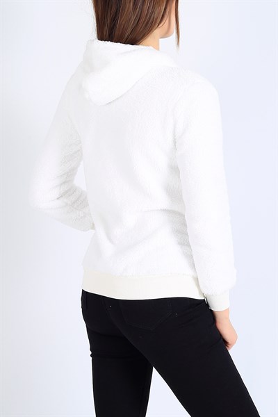 Mickey İşlemeli Beyaz Bayan Peluş Sweat 25473B