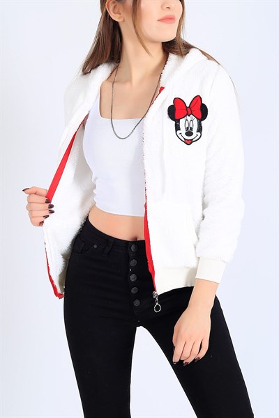 Mickey İşlemeli Beyaz Bayan Peluş Sweat 25473B