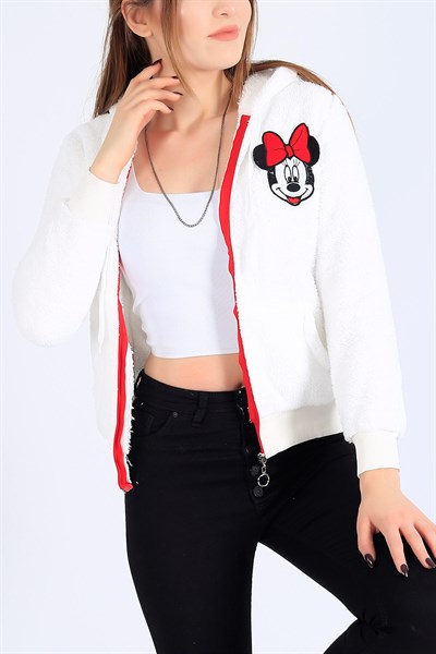 Mickey İşlemeli Beyaz Bayan Peluş Sweat 25473B