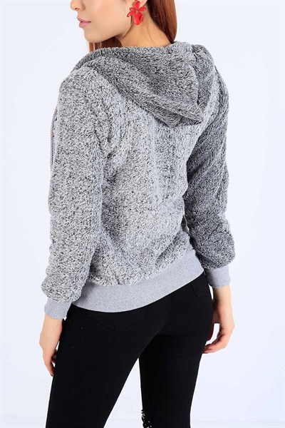 Mickey İşlemeli Gri Bayan Peluş Sweat 25570B