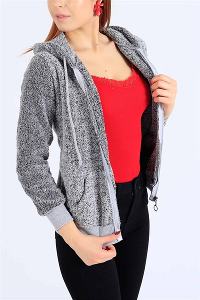 Mickey İşlemeli Gri Bayan Peluş Sweat 25570B