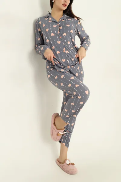 Milan Düğmeli Bayan Pijama Takımı 329616