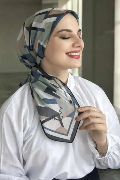 Mint 90x90 Cm Dijital Baskı Geometri Desenli Pamuk Eşarp 372980