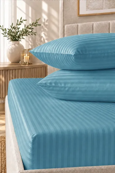 Mint Bella Home 160x200 Cm Çift Kişilik Çizgili Saten Çarşaf Seti 483018