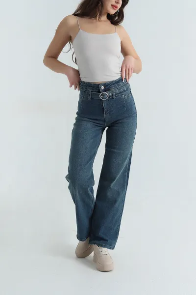 Mint Kemerli Palazzo Kadın Kot Pantolon 411612