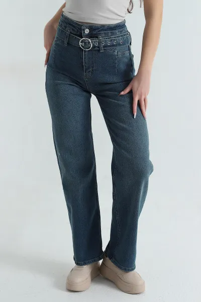 Mint Kemerli Palazzo Kadın Kot Pantolon 411612
