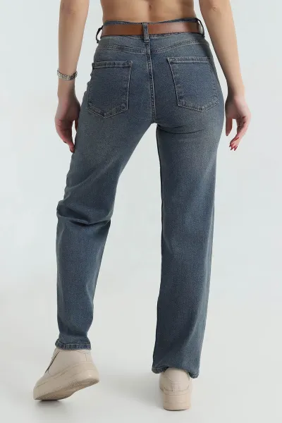 Mint Kemerli Palazzo Kadın Kot Pantolon 417084