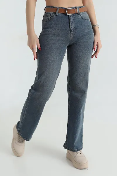 Mint Kemerli Palazzo Kadın Kot Pantolon 417084