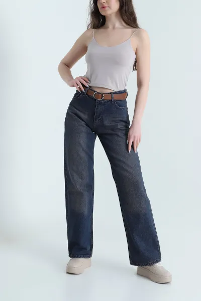 Mint Kemerli Palazzo Kadın Kot Pantolon 449760