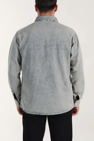 Mint Relaxed Fit Çift Cep Detaylı Erkek Kot Gömlek 409204