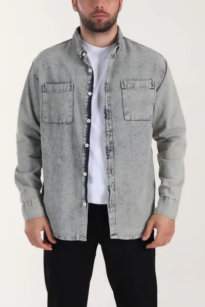 Mint Relaxed Fit Çift Cep Detaylı Erkek Kot Gömlek 409204