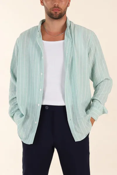 mint-relaxed-fit-keten-ata-yaka-cizgili-erkek-gomlek-376953