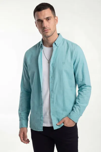 Mint Şambre Kumaş Relaxed Fit Erkek Gömlek 435906