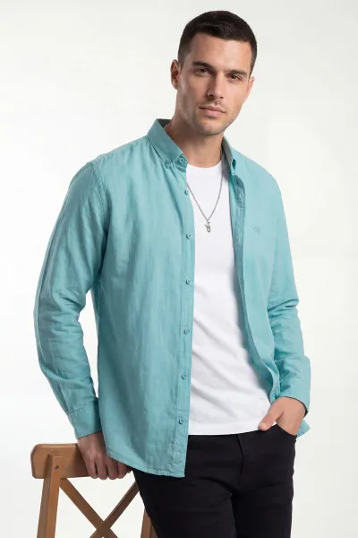 Mint Şambre Kumaş Relaxed Fit Erkek Gömlek 435906