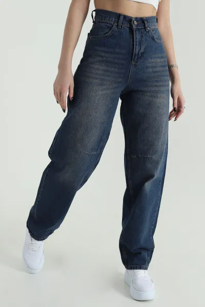 Mint Tokalı Baggy Kadın Kot Pantolon 423900