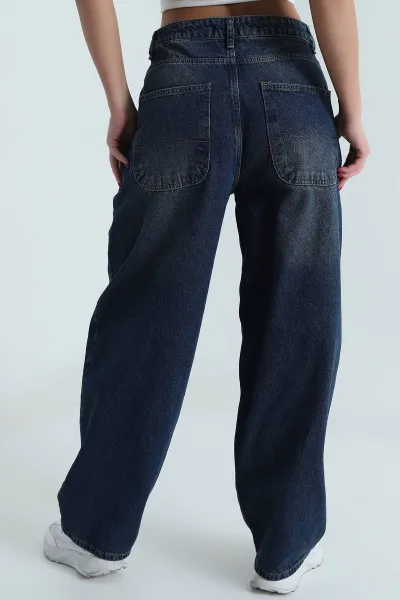 Mint Yan Cepli Kadın Baggy Kot Pantolon 493404