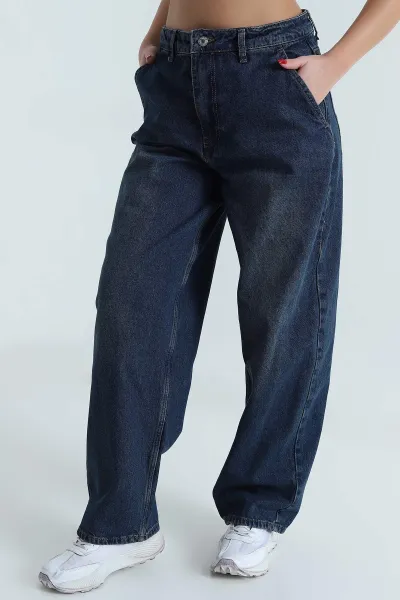 Mint Yan Cepli Kadın Baggy Kot Pantolon 493404
