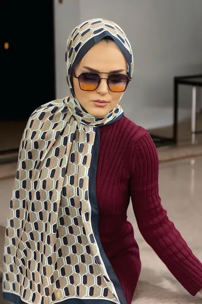 Mint Yeşili 180X70 cm Dijital Baskı Chaıne Desenli Pamuk Şal 333217