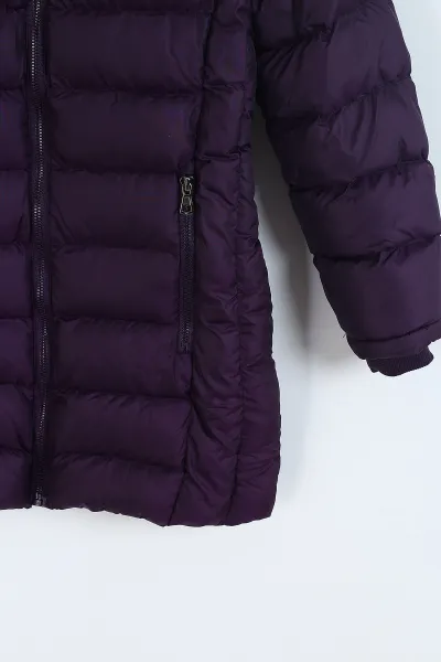 Mor (11-14 Yaş) Kapüşon Peluşlu İçi Kürklü Kız Çocuk Mont 309319