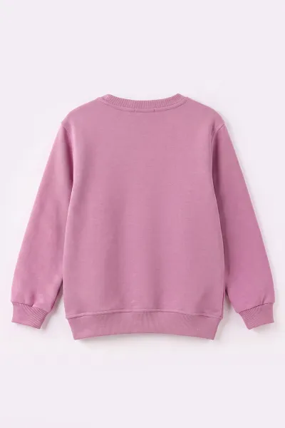 Mor (2-12 Yaş) Fiyonk Nakışlı Taşlı  İçi Şardonlu Kız Çocuk Sweatshirt 483279
