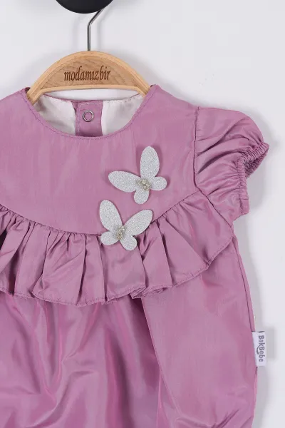 Mor (3-12 Ay) Kelebekli Çıtçıtlı Kız Bebek Body 264413